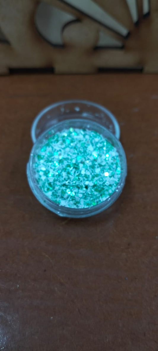 Small tub green and white glitter