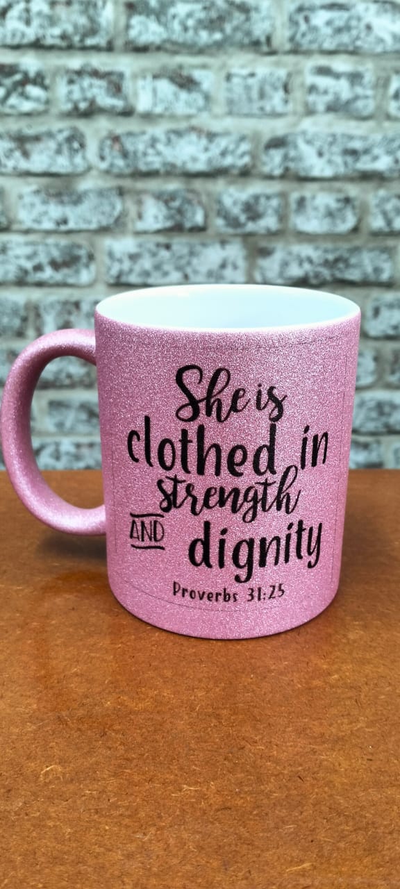 She is clothed in strength mug