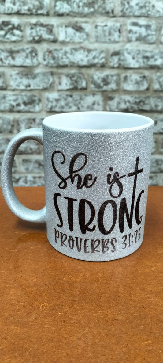 She is strong glitter mug